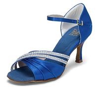 JIA JIA 20524 Latina Sandalias De Mujer 2.7 ''Talón Acampanado Super Satinado Zapatos de Baile Color Azul,Tamaño 38 EU
