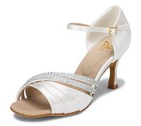 JIA JIA 20524 Latina Sandalias De Mujer 2.7 ''Talón Acampanado Super Satinado Zapatos de Baile Color Marfil,Tamaño 35 EU