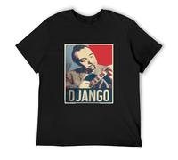 JIA YU HAO Django Reinhardt Retro Art Guitar Guitarist Fan Music Jazz Unisex 100% Cotton Short-Sleeve T-Shirts Black XL