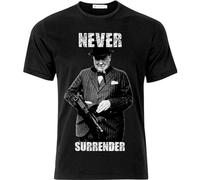 JIA YU HAO Never Surrender Winston Churchill Darkest Hour Unisex 100% Cotton Short-Sleeve T-Shirts Black L