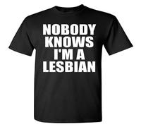 JIA YU HAO Nobody Knows I'm A Lesbian Unisex 100% Cotton Short-Sleeve T-Shirts Black XL