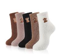 JIABAOZ 5 Pairs Fuzzy Highland Cow Socks, Cartoon Highland Cow Plush Socks, Fluffy Crew Sock for Women, Winter Soft Sleeping Stuff Sock,Cold-Free Home Comfort Warmth (5A)