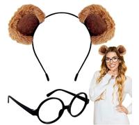 JIABAOZ Bear Headband and Round Glasses Frame, Animal Costume Christmas Cute Animals Ear Xmas Hair Band Party Cosplay Costume Hair Hoop Accessories New Year Headwear for Kids and Adults