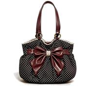 JIABAOZ Bolso De Hombro Mujer Retro Lunares Con Lazo Simil Cuero Vintage, Bolso De Mano Elegante Borde Encaje Para Trabajo Ocio Citas Diarias (negro)
