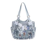 JIABAOZ Bolso Ita Bag Y2K JK, Bolso Kawaii con Lazo y Encaje, Ventana Transparente para Exhibir Pins Anime, Bolso de Mano Estético con Correa Ajustable para Cosplay y Uso Diario (Blue)