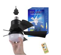 JIABAOZ Bombilla Ventilador De Techo 2 En 1 Casquillo E27 Silencioso Con Mando A Distancia 3 Velocidades Viento 3 Tonos Luz Regulable Ventilador Para Dormitorio Cocina Trastero Garaje (Negro)