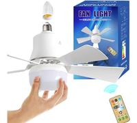 JIABAOZ Ceiling Fans with Lights and Remote, Fan Light Ceiling Light Bulb Fan 30W, 5 Blades, 3 Color Dimmable LED, 3 Speeds, Timing Function for Bedroom, Living Room (White)