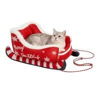 JIABAOZ Christmas Sleigh Dog Beds, Pet Sleigh Bed, Non-Slip Cat Bed Warm, Washable Dogs Beds, Washable Durable Indoor Outdoor Use for Dogs and Cats (Red,M)