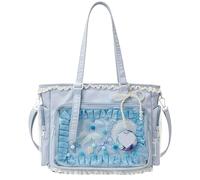 JIABAOZ Ita Bag Kawaii, Bolso Ita Bandolera Mujer con Ventana Transparente y Inserto para Pins Anime, Bolso Messenger Y2K con Volantes y Cremallera, para Uso Diario y Cosplay (Blue)