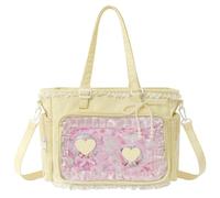 JIABAOZ Ita Bag Kawaii, Bolso Ita Bandolera Mujer con Ventana Transparente y Inserto para Pins Anime, Bolso Messenger Y2K con Volantes y Cremallera, para Uso Diario y Cosplay (Yellow)