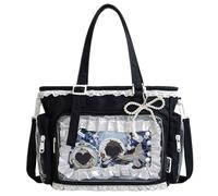 JIABAOZ Ita Bag Kawaii, Bolso Ita Bandolera Mujer con Ventana Transparente y Inserto para Pins Anime, Bolso Messenger Y2K con Volantes y Cremallera, para Uso Diario y Cosplay (Black)