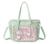 JIABAOZ Ita Crossbody Tote Bag, Pin Display Bag with Insert, Cute Messenger Bag, Tote Bags with Zipper Ruffle, Y2k Aesthetic Trendy (Green)
