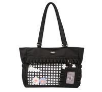 JIABAOZ Itabag Bolso con Ventana Transparente para Pines, Bolso Mensajero Anime para Exhibir Insignias, Diseño Ligero, Bandolera Estética con Inserto para Fans (Black)