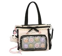 JIABAOZ Kawaii Ita Bag con Ventana Transparente para Pines Anime, Bolso Tote Impermeable de Oxford con Volantes, Gran Capacidad, Bandolera para Fans (Black)