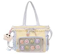 JIABAOZ Kawaii Ita Bag con Ventana Transparente para Pines Anime, Bolso Tote Impermeable de Oxford con Volantes, Gran Capacidad, Bandolera para Fans (Blue)