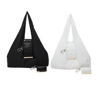 JIABAOZ Keychain Tote Bag, Foldable Tote Bag, Expandable Leather Mini Bags with Key Ring, Expands into Spacious Shopping Totes, Portable Handbag for Daily Errands (Black+White)