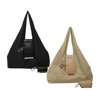 JIABAOZ Keychain Tote Bag, Foldable Tote Bag, Expandable Leather Mini Bags with Key Ring, Expands into Spacious Shopping Totes, Portable Handbag for Daily Errands (Black+Khaki)