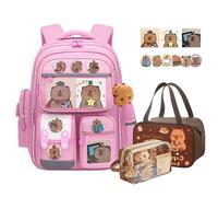 JIABAOZ Mochila Capibara, Mochila Capibara para Niña,Mochilas Escolares Adolescentes,Set de Regalos para el Nuevo Semestre con Bolsas de Papelería y Bolsas de Almuerzo (Pink)