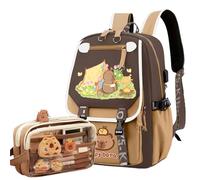 JIABAOZ Mochila Capibara Niña, Mochila Capibara Escolar Conjunto con Estuche de Lápices, Material Escolar Dibujos Estilo, Regalo de Nuevo Semestre Kawaii para Niños y Niñas (K)