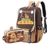 JIABAOZ Mochila Capibara Niña, Mochila Capibara Escolar Conjunto con Estuche de Lápices, Material Escolar Dibujos Estilo, Regalo de Nuevo Semestre Kawaii para Niños y Niñas (L)