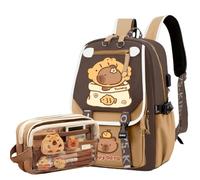 JIABAOZ Mochila Capibara Niña, Mochila Capibara Escolar Conjunto con Estuche de Lápices, Material Escolar Dibujos Estilo, Regalo de Nuevo Semestre Kawaii para Niños y Niñas (E)