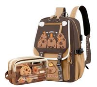 JIABAOZ Mochila Capibara Niña, Mochila Capibara Escolar Conjunto con Estuche de Lápices, Material Escolar Dibujos Estilo, Regalo de Nuevo Semestre Kawaii para Niños y Niñas (B)