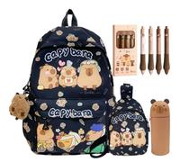 JIABAOZ Mochila Capibara Niña, Mochila Capibara Kawaii para Niños con Bonito Capybara Estuche & Mensajero, Material Escolar Dibujos Estilo, Nuevo Semestre Regalo para Niños (Black)