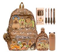 JIABAOZ Mochila Capibara Niña, Mochila Capibara Kawaii para Niños con Bonito Capybara Estuche & Mensajero, Material Escolar Dibujos Estilo, Nuevo Semestre Regalo para Niños (Brown)