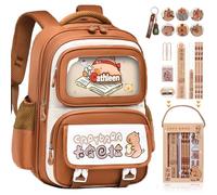 JIABAOZ Mochila de Capibara para Niñas y Niños, Mochila Capybara Kawaii Escolar, Apertura 180°,Bolsa para Portátil Viaje Antirrobo,Regalos para el Nuevo Semestre con Papelería (S/1-3 Grande)
