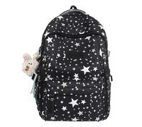 JIABAOZ Mochila Niña Estrellas, Mochila Kawaii Y2K para Niñas y Adolescentes, Mochilas Escolar Ligera de Nylon con Diseño de Estrellas para Escuela y Uso Diario (Black)