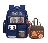 JIABAOZ Mochilas Capibara, Mochila Capibara Niña, Mochila Capibara Escolar Grande Conjunto con Bolsa de Almuerzo,Set de Regalos para el Nuevo Semestre para Escuela (Blue)