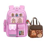 JIABAOZ Mochilas Capibara, Mochila Capibara Niña, Mochila Capibara Escolar Grande Conjunto con Bolsa de Almuerzo,Set de Regalos para el Nuevo Semestre para Escuela (Pink)