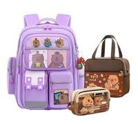 JIABAOZ Mochilas Capibara, Mochila Capibara Niña, Mochila Capibara Escolar Grande Conjunto con Bolsa de Almuerzo,Set de Regalos para el Nuevo Semestre para Escuela (Purple)