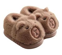 JIABAOZ Pantuflas Capibara, Pantuflas Capibara para Mujer, Pantuflas de Animales de Peluche Lindas, Pantuflas Suaves y Cálidas para el Invierno (43-44,Coffee)