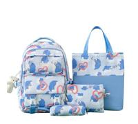 JIABAOZ Set de Mochila, Set de 4 Piezas, Mochila para Estudiante, Colgante de muñeca para Regalo, Mochila Escolar, Bolso de Mano, Bolso Bandolera, Bolsa de papelería (Azul)