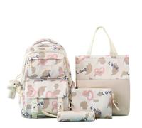 JIABAOZ Set de Mochila, Set de 4 Piezas, Mochila para Estudiante, Colgante de muñeca para Regalo, Mochila Escolar, Bolso de Mano, Bolso Bandolera, Bolsa de papelería (Blanquecino)