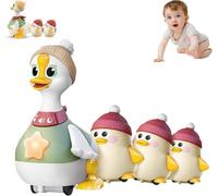 JIABAOZ Tummy Time Duck Family Toy, Pato Que se Balancea, Gatea y Camina con Patitos, Juguetes para Jugar Boca Abajo para Niños Pequeños de 1 a 3 Años (1 Set)