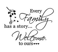 JIABEIUS Vinilos de Pared Decorativos con "Every Family Has A Story Welcome to Ours", Pegatinas Personalizadas Pegatinas Pared Decorativas Adhesivos Negro para Dormitorio, Sala De Estar, Oficina
