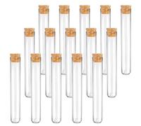 JIADEXIN 15 Pièces Tubos de Ensayo Transparente - Tubo Ensayo con Tapones de Corcho Probetas Plastico Reutilizables para Laboratorio, Manualidades de Bricolaje, Semillas, Especias, Líquidos, Dulces