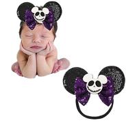JIAHANG Diadema de nailon con orejas de ratón para Halloween con lazo de lentejuelas, lazo elástico suave para el pelo, diadema de disfraz para bebés, niñas recién nacidas, niños pequeños, suministros