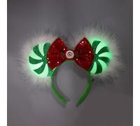 JIAHANG Diadema de orejas de ratón con luz de Navidad, diadema con lazo de lentejuelas con LED, decoración de fiesta brillante, accesorios para el cabello para mujeres y niñas