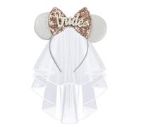 JIAHANG Diadema de orejas de ratón con velo de novia, orejas de boda de luna de miel, diadema de despedida de soltera para mujeres y niñas (ZZbride)