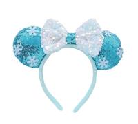 JIAHANG Diadema de terciopelo con orejas de ratón 3D, diadema de orejas de ratón azul, lazo de lentejuelas, disfraz para mujeres y niñas