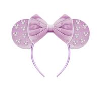 JIAHANG Diadema de terciopelo con orejas de ratón con perlas, decoración de fiesta, accesorios para el cabello para mujeres y niñas (terciopelo morado 05)