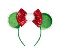 JIAHANG Diadema de terciopelo con orejas de ratón de Navidad con perlas, decoración de fiesta, accesorios para el pelo para mujeres y niñas