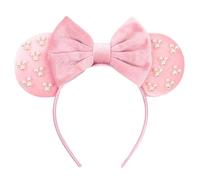 JIAHANG Diadema de terciopelo con orejas de ratón rosa con perlas, decoración de fiesta, accesorios para el cabello para mujeres y niñas (rosa terciopelo 03)