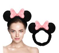 JIAHANG Diadema facial de spa con orejas de ratón, banda de pelo de forro polar coral, diadema de terciopelo para ducha para niñas y mujeres, accesorios de maquillaje para el cabello
