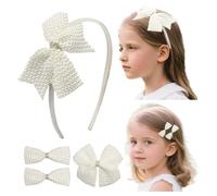 JIAHANG Juego de diadema y clips para el cabello con cuentas de perlas para bebés y niñas, accesorios para el cabello con diamantes de imitación, juego de 4 piezas para niños pequeños, adolescentes y