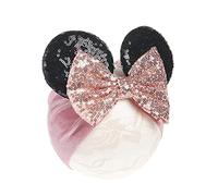 JIAHANG Turbante con orejas de ratón para bebé niña con lazos de lentejuelas, diadema ancha de terciopelo para el pelo para recién nacidos, niños, suministros de fiesta (oufen HW)