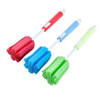 JIAHAO 3 cepillos de esponja con mango de plástico ajustable para vasos de café, olla, taza de leche, botella de vino, botellas de bebé, cocina, plato limpio, lavado de alimentos, botella (color al